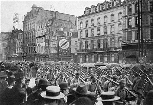 德国人,军队,行进,布鲁塞尔,第一次世界大战,20年代