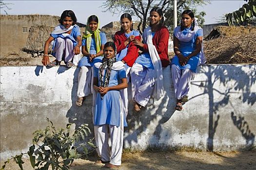印度,女孩,穿,学生服,北印度,亚洲