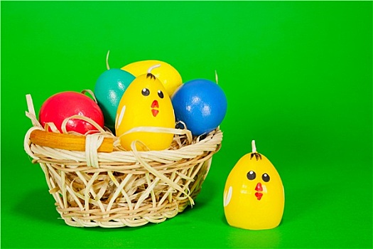 篮子,复活节彩蛋,黄色,鸡,蜡烛