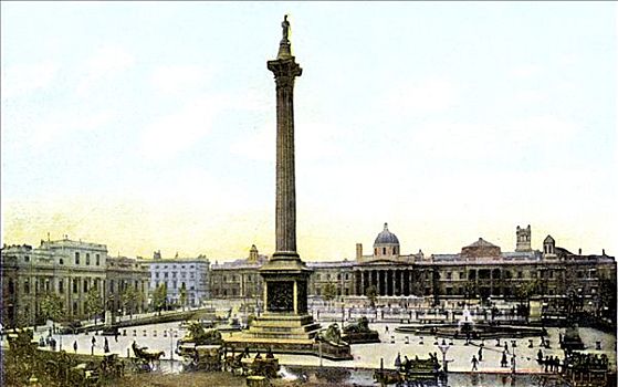 特拉法尔加广场,纳尔逊纪念柱,伦敦,20世纪,艺术家,未知