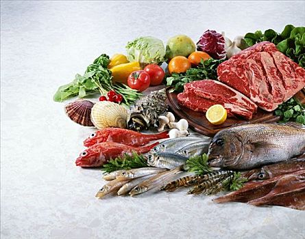 肉,鱼肉,海鲜,蔬菜