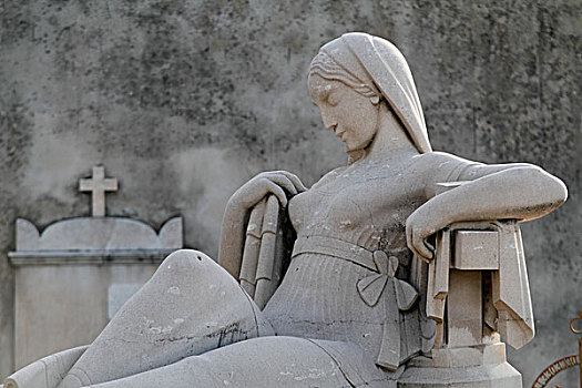 雕塑,坐,女人,艺术,风格,墓地,美好,滨海阿尔卑斯省,法国南部,法国,欧洲