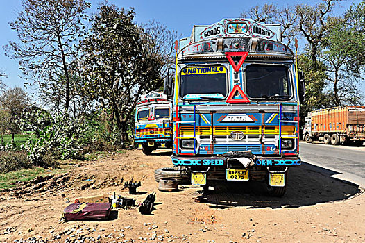 破损,卡车,靠近,波卡拉,尼泊尔,亚洲