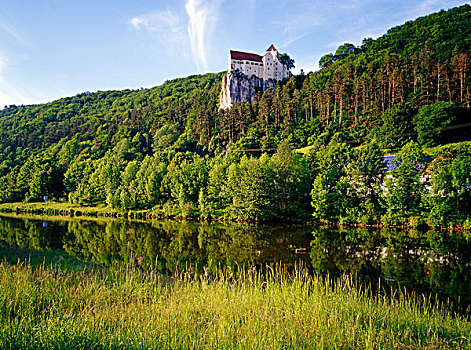 城堡,高处,河,下巴伐利亚,德国,欧洲