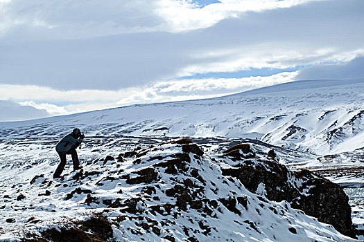 摄影师,冬天,山景,冰岛