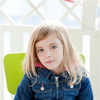 蓝眼睛,儿童,女孩,头像,户外,坐,椅子