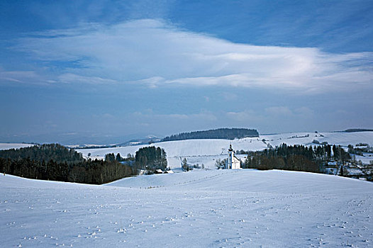 教堂,雪,遮盖,风景,捷克共和国