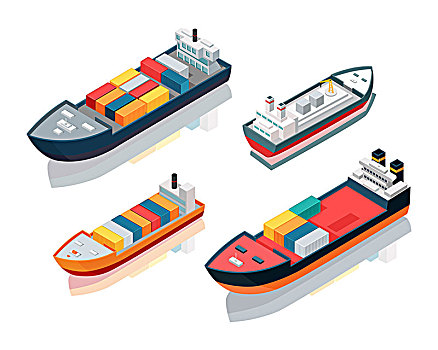 货船,船,矢量,集装箱船,拿,装载,货箱,技巧,供给