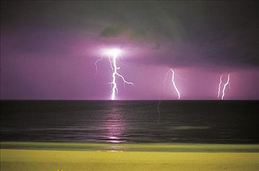 闪电,上方,海洋,雷暴,夜晚,天气,佛罗里达,美国,北美