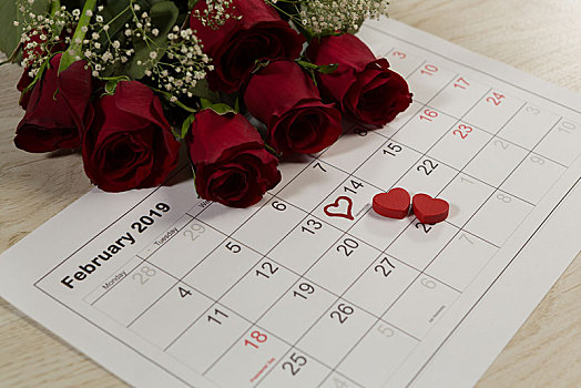 玫瑰花束,心形,装饰,二月,日历