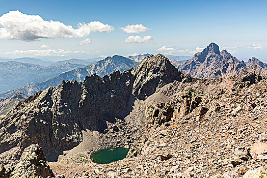 湖,岩石,顶峰,背景,科西嘉岛,法国