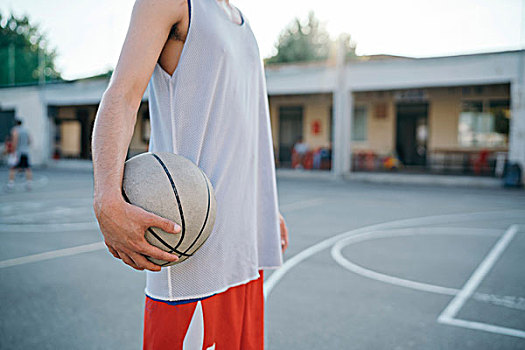 局部,风景,男人,篮球场,拿着,篮球