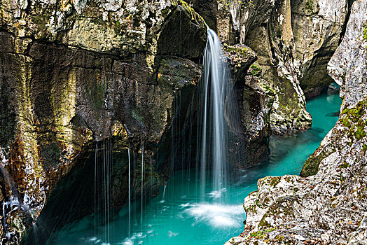 祖母绿,野外,河,岩石,峡谷,斯洛文尼亚,欧洲