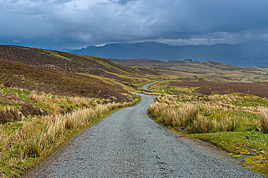 弯曲,一个,道路,乡村,阴天,春天,斯凯岛,苏格兰,英国