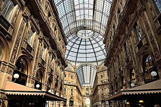 对称,白天,地标,拱廊,遮盖,奢华,购物中心,商业街廊,米兰,意大利