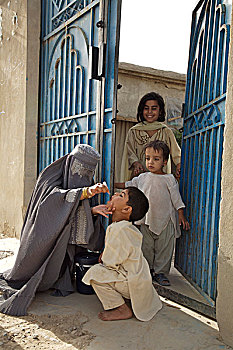 健康,工作,孩子,大门,家,南方,城市,坎大哈,阿富汗,六月,2007年