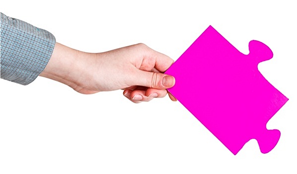 女性,握着,大,粉色,纸,拼图
