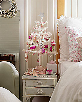 特写,圣诞装饰,圣诞树,卧室