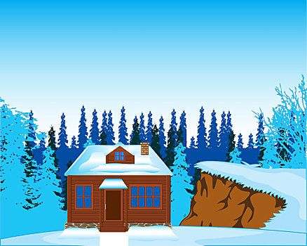 房子,木头,冬天