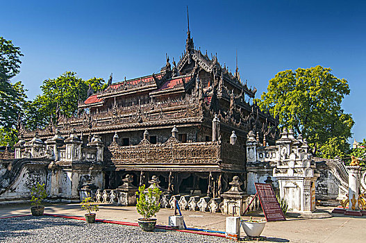 金色宫殿柚木寺,庙宇,曼德勒,缅甸