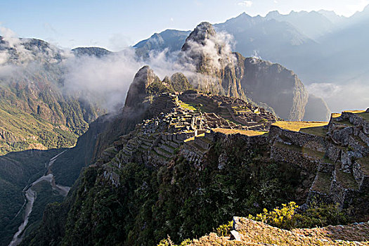 马丘比丘,晨光,旅游,后面,库斯科地区,秘鲁,南美