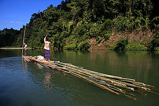 竹子,筏子,河,孟加拉,十二月,2009年