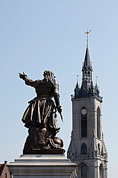 雕塑,公主,塔,钟楼,世界遗产,大广场,省,埃诺省,区域,瓦龙,比利时,欧洲