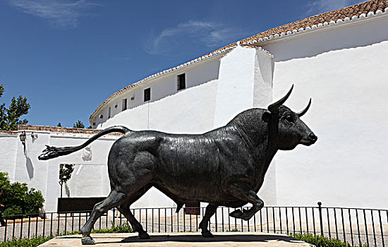 雕塑,公牛,户外,斗牛场,广场,隆达,安达卢西亚