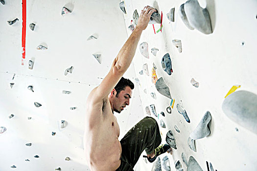 年轻,健身,男人,训练,自由,登山,室内,练习,墙壁