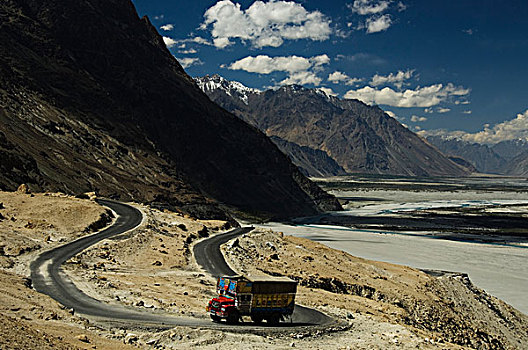 道路,通过,山脉,河,山谷,查谟-克什米尔邦,印度