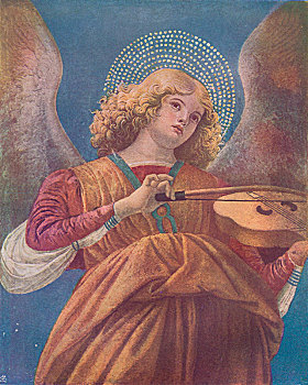 演奏小提琴的天使油画图片