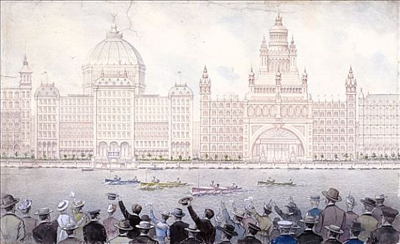 赛船,泰晤士河,八月,堤岸,假日,伦敦,艺术家