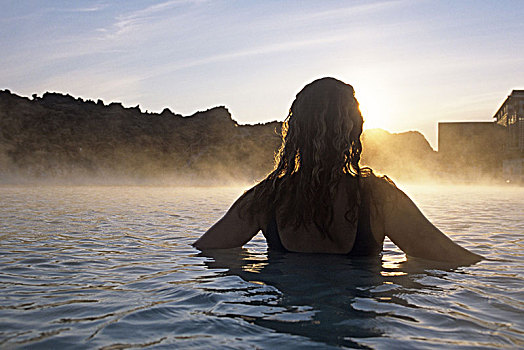 放松,热,户外,游泳池,雷克雅奈斯,冰岛