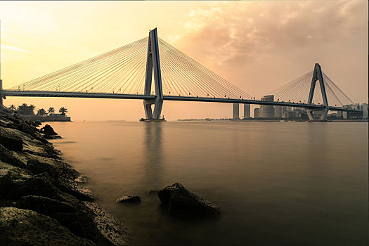 海南省海口市世纪大桥日暮风光