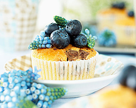 杯形蛋糕,麝香兰,蓝莓