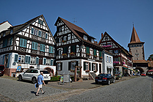 建筑,半木结构,房子,塔,大门,背影,建造,17世纪,世纪,黑森林,巴登符腾堡,德国,欧洲