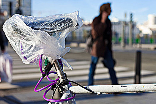 法国,巴黎,塑料袋,自行车,马鞍
