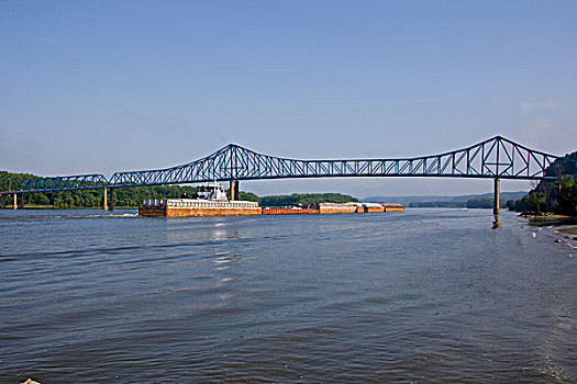 驳船,桥,密西西比河,伊利诺斯