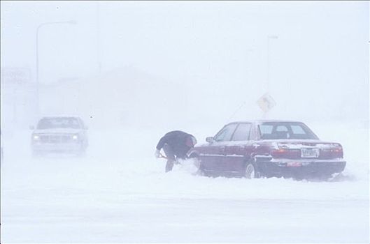 驾驶员,汽车,困住,雪中,暴风雪,北达科他,冬天