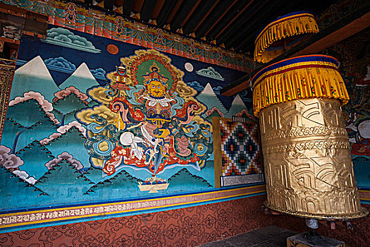 宗教,艺术品,墙壁,佛教,寺院,不丹