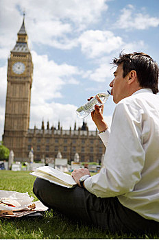 男人,午餐,国会广场,伦敦,英格兰