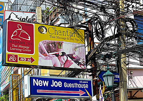 电线塔,广告牌,曼谷,泰国,亚洲