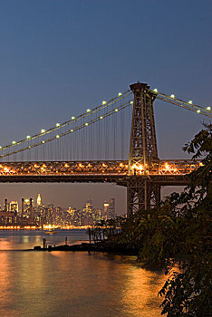 威廉斯堡,桥,东河,黄昏,曼哈顿中城,背景