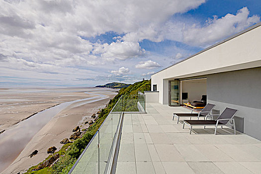 现代住宅,平台,远眺,海滩,边缘,苏格兰