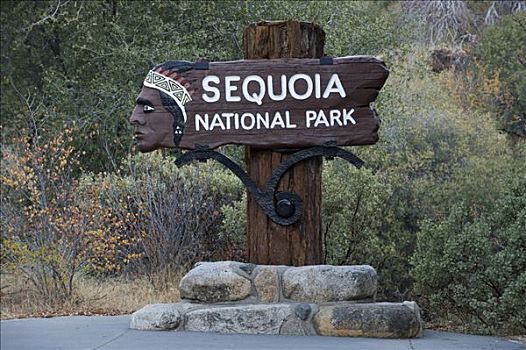 红杉国家公园,标识,加利福尼亚,美国