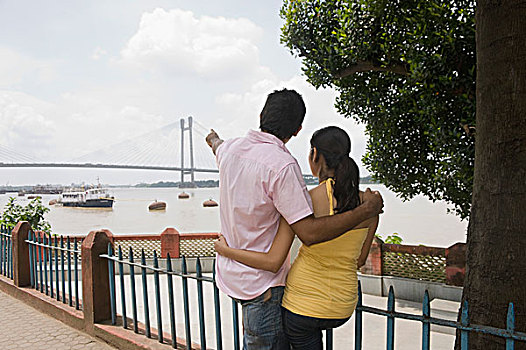 伴侣,看,桥,河,加尔各答,西孟加拉,印度