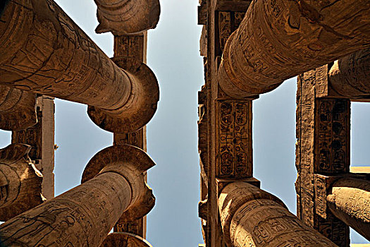 巨大,纸莎草,柱子,多柱式建筑的,地区,卡尔纳克神庙,庙宇,复杂,靠近,路克索神庙,埃及,北非
