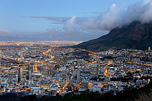 风景,城市,夜晚,信号,山,黃昏,开普敦,南非,非洲