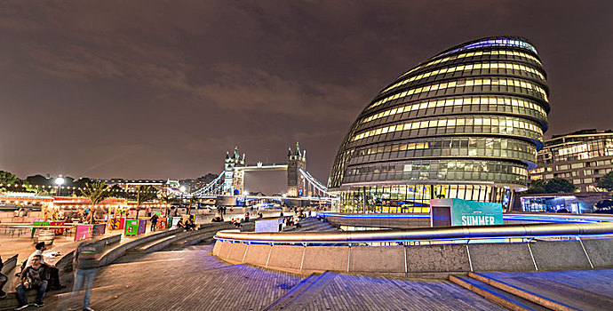 伦敦,市政厅,背影,塔桥,河边,南华克,英格兰,英国,欧洲