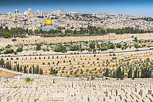 风景,耶路撒冷,老城,圣殿山,古老,犹太,墓地,橄榄,山,以色列